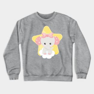 Elephant On A Cloud, Cute Elephant, Stars, Ribbon Crewneck Sweatshirt